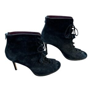 Coach Lena Black Suede‎ Lace-up Peep Toe Ankle Heels.
